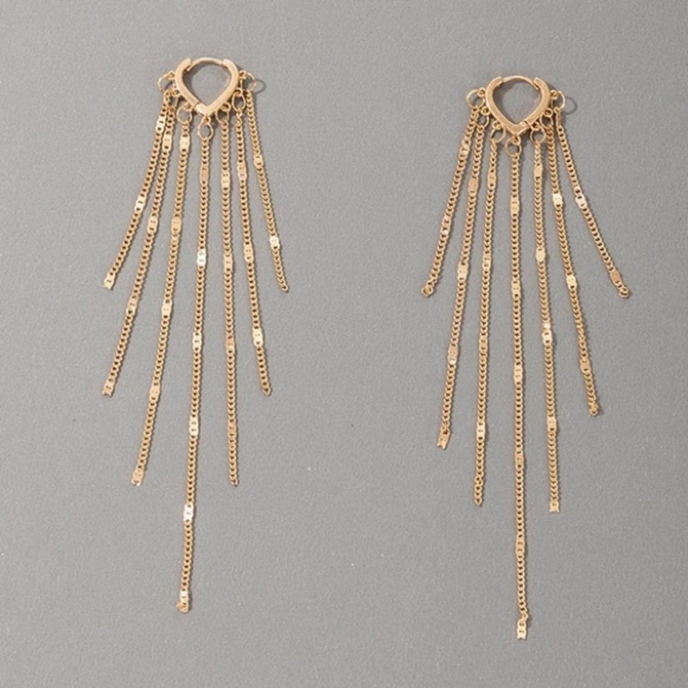 Elegant Gold Various Length Chain Dangle Earrings